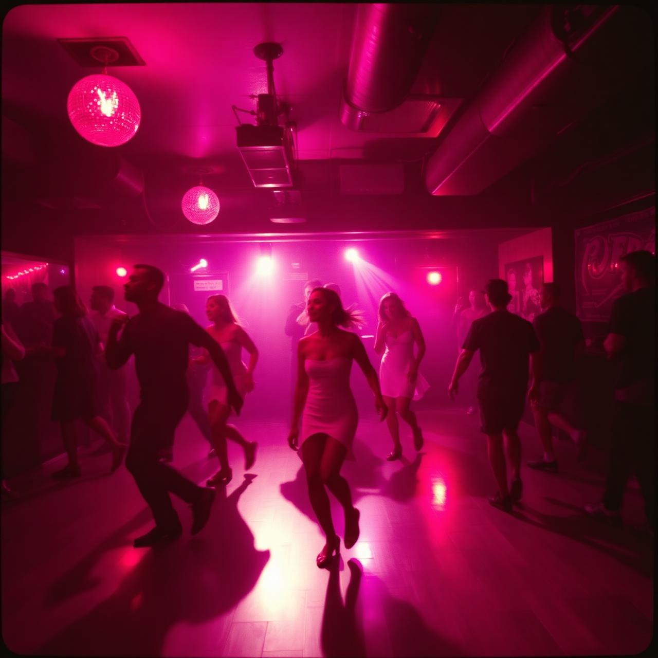 Dancers on a club floor under disco lights